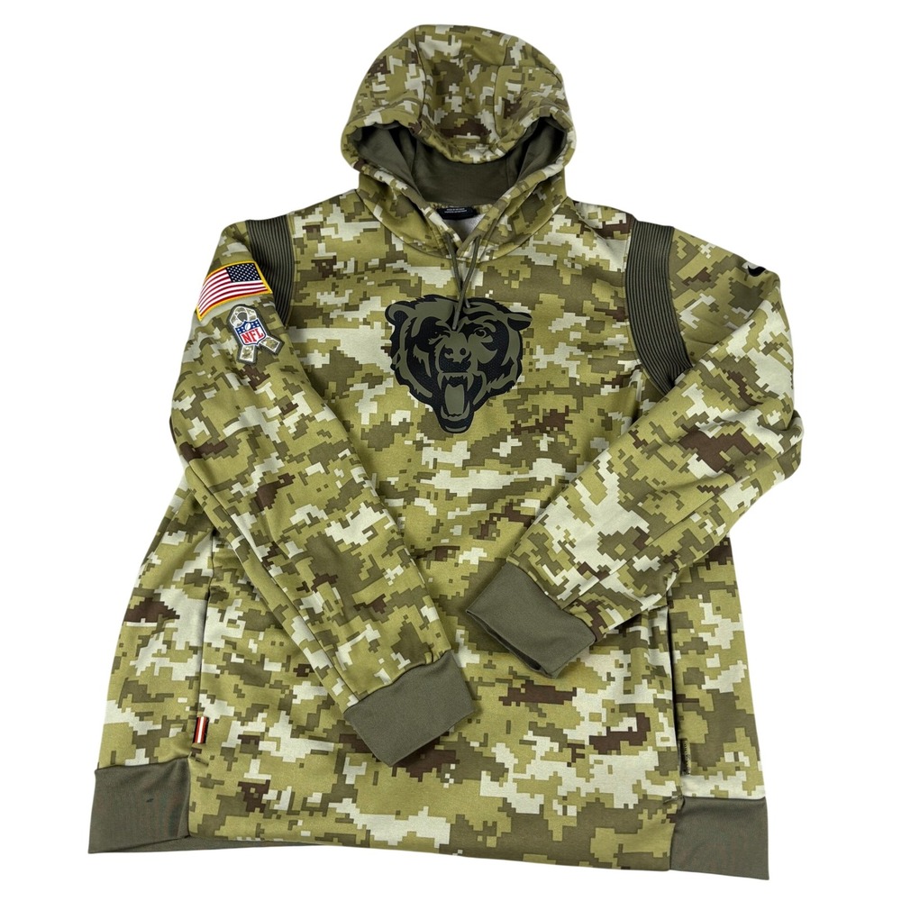 Nike Chicago Bears Hoodie Mens XL Camo Good Salute to Service NFL Dri-FIT